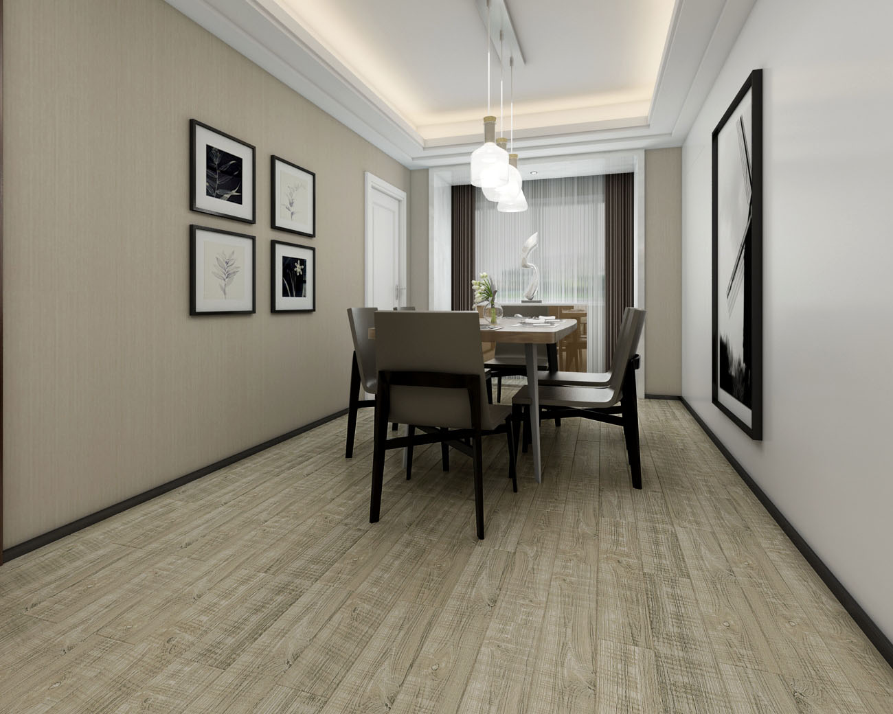 宜家简约欧式强化复合木地板 防水高耐磨家用环保米白色强化地板